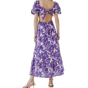 FREE THE ROSES PURPLE FLORAL CUTOUT RUFFLE MAXI DRESS SIZE MEDIUM NWT